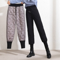 Warm Plush Lined Warm Cotton Trousers with Side Zipper