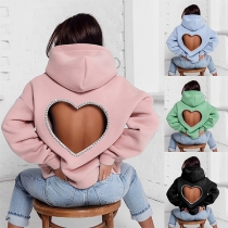 Fashion Heart Cutout Rhinestone Hoodie Sweatshirt