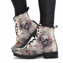 Skull and Flower High-Top Print Martin Boots