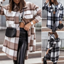 Fashion Checkered Stand Collar Jacket