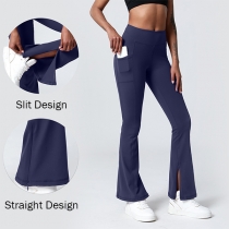 Fashion Solid Color High-rise Wide-leg Slit Yoga Pants