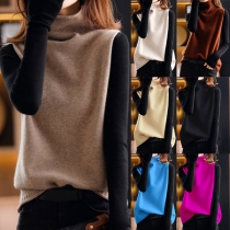 Casual Solid Color Mock Neck Sleeveless Knitted Vest
