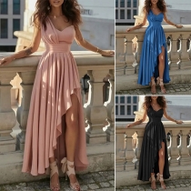Sexy Solid Color One-shoulder Sweetheart Neckline Pleated Irregular Hemline Party Dress