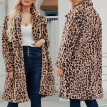 Fashion Leopard Printed Lapel Plush Coat（Size Run Small）