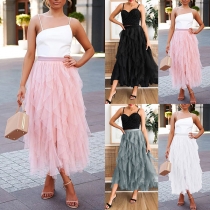 Fashion Solid Color Gauze Puffy Skirt
