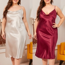 Sexy Solid Color Draped Satin Slip Nightwear Dress