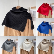 Street Fashion Solid Color Turtleneck Slit Knitted Shawl Cape