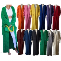 Casual Solid Color Knitted Longline Cardigan