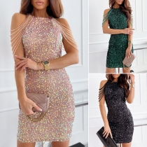 Fashion Sequined Tassle Bodycon Party Dress