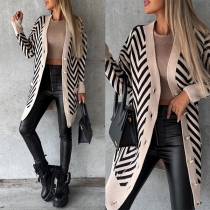Street Fashion Wave Printed Long Sleeve Knitted Cardigan