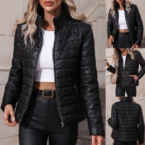 Fashion Stand Collar Long Sleeve Quilted Jacket for Women