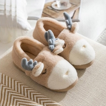 Cute Three Dimensional Antler Cartoon Warm Plush Home Cotton Shoes