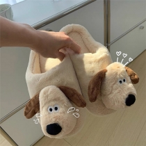 Cute Coffee Dog Home Indoor  Cartoon Plush Slippers