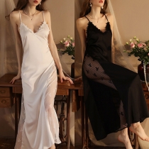 Fashion Semi-through Lace Spliced Lingerie Dress Nightwear Dress