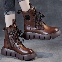 Round toe lace-up side zipper casual boots Martin boots