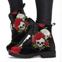Skull and Flower Martin Boots High Top Boots