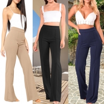 Fashion Solid Color High-waist Wide-leg Pants