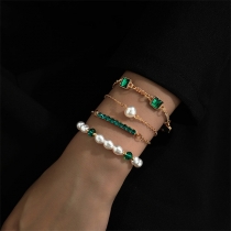 Fashion Green Rhinestone Beaded Four-piece Bracelet Set