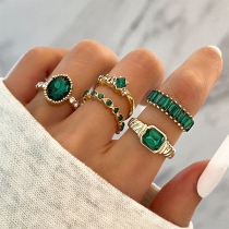 Fashion Green Rhinestone Five-piece Ring Set