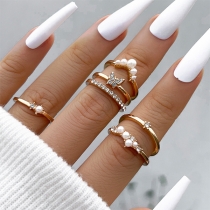 Fashion Rhinestone Beaded Butterfly Six-piece Ring Set