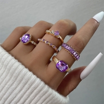 Fashion Purple Rhinestone Five-piece Ring Set