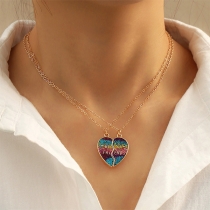 Fashion Bling-bling Gradient Color BEST FRIENDS Heart Pendant Necklace