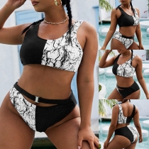 Sexy Contrast Color Printed Two-piece Bikini Set