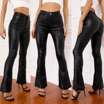 Street Fashion Wide-leg Artificial Leather PU Pants