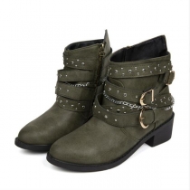 Chunky Heel Studded Belt Low Boots