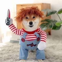 Funny Cat Dog with Knife Clothes and Wig Set