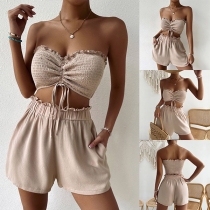 Sexy Two-piece Set Consist of Stapless Smocked Bandeau and Shorts