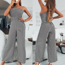 Sexy Checked One-shoulder Wide-leg Jumpsuit