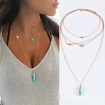 Fashion Green Turquoise Pendant Multi-layer Necklace