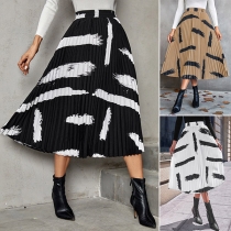 Fashion Irregular Printed Pleated Skirt