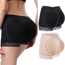 Hip-Lifting Boxer Briefs with Padding and Lace Spliced Hemline
