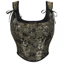 Vintage Floral Lace-up Corset Shirt