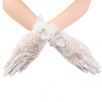 Fashion Rhinestone Bowknot Lace Gloves