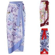 Fashion Floral Printed Wrap Swimming Cover-up Skirt