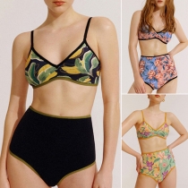 Fashion Double-Printed Bikini Set Consist of Bikini Top and High-rise Bikini Bottom