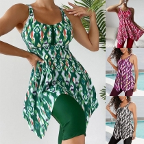 Vintage Floral Printed Two-piece Swimsuit Consist of Swimsuit Shirt and Swimpants