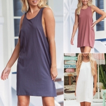 Casual Solid Color Sleeveless Loose Tank Dress
