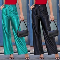 Fashion Solid Color High-rise Wide-leg Pants
