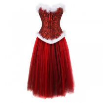 Fashion Feather Two-piece Set Consist of Strapless Corset Shirt and Pleated Skirt