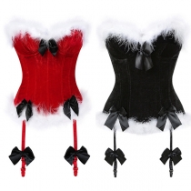 Fashion Plush Spliced Bowknot Strapless Corset Shirt