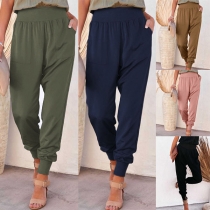 Casual Comfortable Patch Pockets Solid Color Slit High-rise Pants