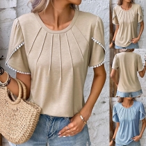 Casual Round Neck Ruched Shirt
