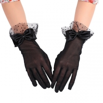 Fashion Bowknot Dot Printed Lace Glove for Wedding and Party