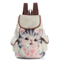 Cute Cat Flower Linen Backpack