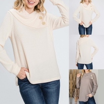 Fashion Solid Color Draped Neck Buttoned Long Sleeve Shirt