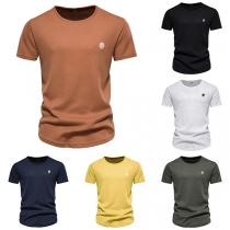 Casual Solid Color Round Neck Short Sleeve Basic Shirt for Men